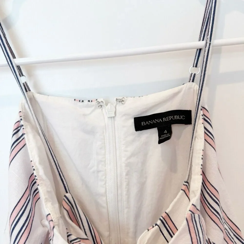 Banana Republic Womens Linen Blend Jumpsuit Size 4 Stripe‎ Casual Work Resort